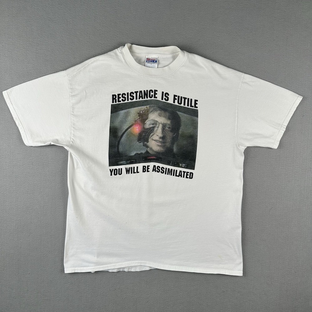 Vintage 90s Microsoft Bill Gates Shirt Men's XL Resistance Is Futile Tech